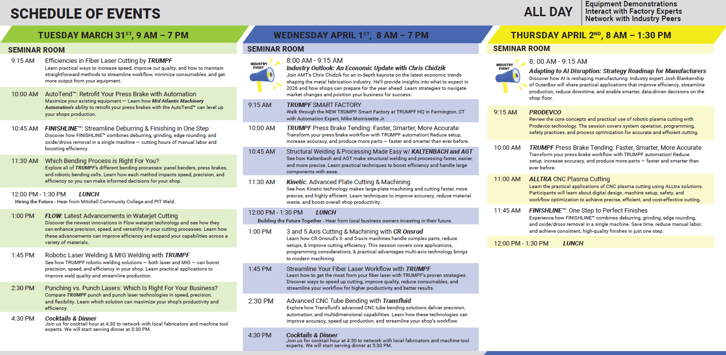 Schedule of Educational Seminars Available at SSM Steel Tech
